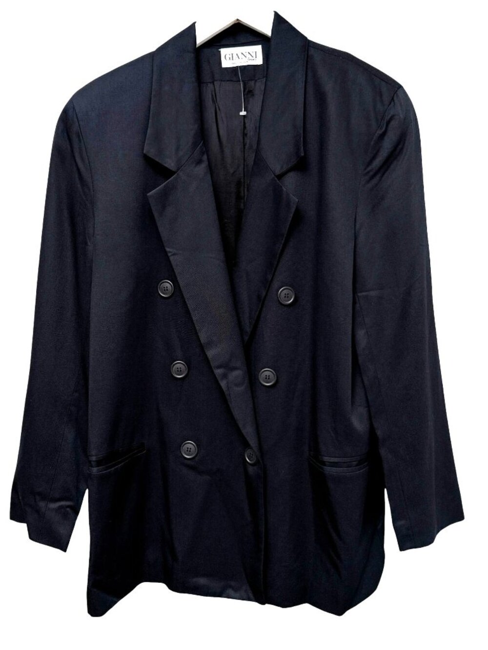 Vintage Gianni Sport Double Breasted Blazer Womens Size 14 Black Nautical Jacket